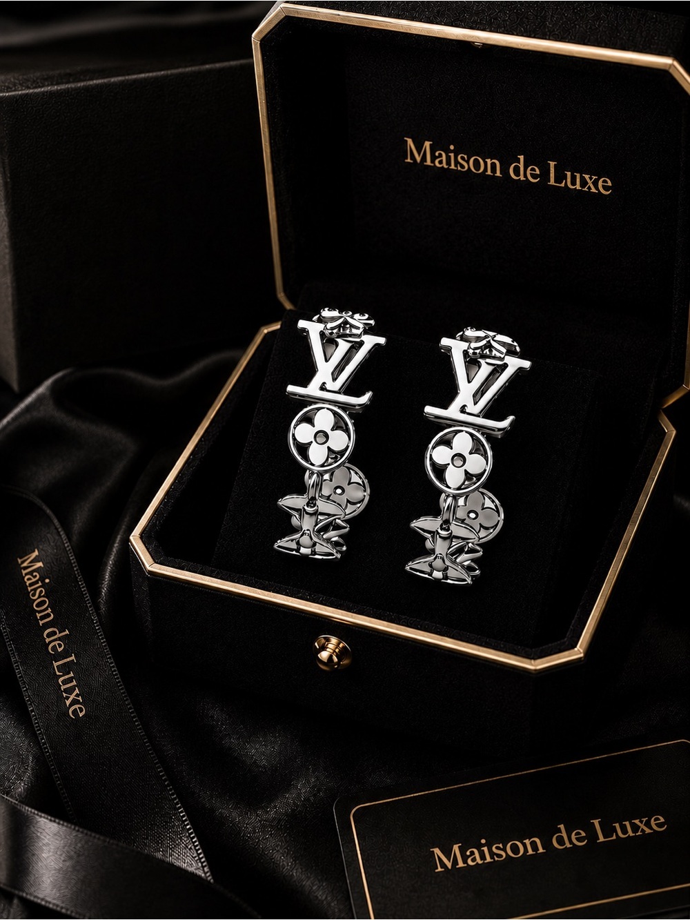 Luxury Silver LV Monogram Hoop Earrings